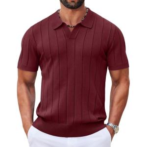 image:imageCOOFANDY Mens Polo Shirts Short Sleeve V Neck Knit Shirts for Men Casual Old Money Clothes Mens Golf ShirtDark Red