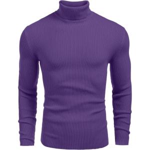 image:imageCOOFANDY Mens Ribbed Slim Fit Knitted Pullover Casual Turtleneck SweaterDark Purple