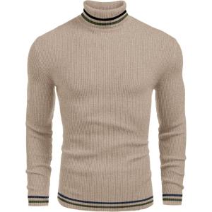 image:imageCOOFANDY Mens Ribbed Slim Fit Knitted Pullover Casual Turtleneck SweaterKhaki 2