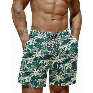 image:imageCOOFANDY Mens Swim Trunks 7 inch Bathing Suit with Mesh Liner Swim Shorts Board Short SwimsuitBlue Green Coconut Tree