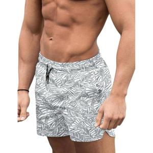 image:imageCOOFANDY Mens Swim Trunks Quick Dry Board Shorts Swimsuit Swimwear Bathing SuitP Grey Blue Plam Leaf