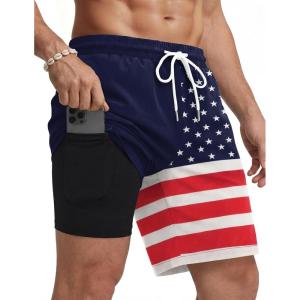 image:imageCOOFANDY Mens Swim Trunks with Compression Liner Quick Dry 7 Inch Bathing Suit Beach Short with Zipper PocketsAmerican Flag