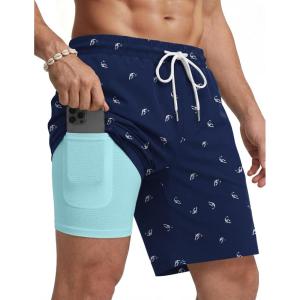 image:imageCOOFANDY Mens Swim Trunks with Compression Liner Quick Dry 7 Inch Bathing Suit Beach Short with Zipper PocketsBlue Shark