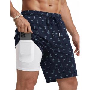 image:imageCOOFANDY Mens Swim Trunks with Compression Liner Quick Dry 7 Inch Bathing Suit Beach Short with Zipper PocketsPalm Night