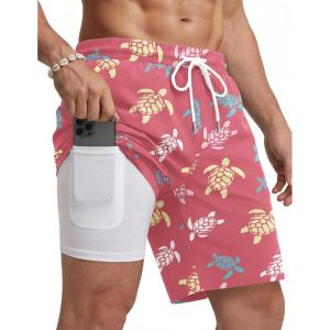 image:imageCOOFANDY Mens Swim Trunks with Compression Liner Quick Dry 7 Inch Bathing Suit Beach Short with Zipper PocketsPastel Turtles