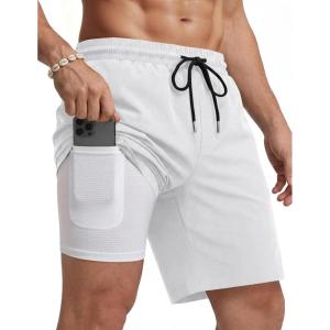 image:imageCOOFANDY Mens Swim Trunks with Compression Liner Quick Dry 7 Inch Bathing Suit Beach Short with Zipper PocketsWhite