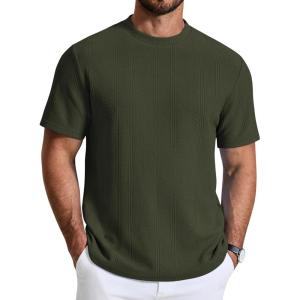 image:imageCOOFANDY Mens TShirt Short Sleeve Crew Neck Textured Shirts Classic Knit Pullover TeesArmy Green