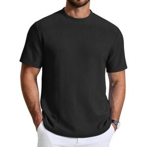 image:imageCOOFANDY Mens TShirt Short Sleeve Crew Neck Textured Shirts Classic Knit Pullover TeesBlack