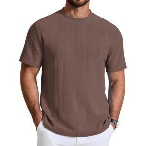 image:imageCOOFANDY Mens TShirt Short Sleeve Crew Neck Textured Shirts Classic Knit Pullover TeesBrown