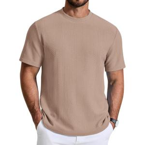 image:imageCOOFANDY Mens TShirt Short Sleeve Crew Neck Textured Shirts Classic Knit Pullover TeesKhaki