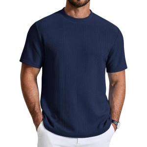 image:imageCOOFANDY Mens TShirt Short Sleeve Crew Neck Textured Shirts Classic Knit Pullover TeesNavy Blue