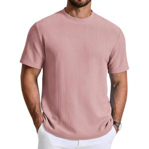 image:imageCOOFANDY Mens TShirt Short Sleeve Crew Neck Textured Shirts Classic Knit Pullover TeesPink