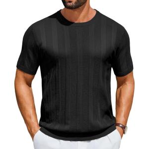 image:imageCOOFANDY Mens TShirts Short Sleeve Knit Shirt Crew Neck Sweater Fashion Casual Textured Pullover Tees01black