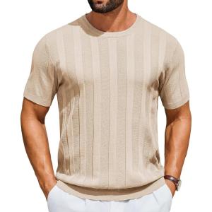 image:imageCOOFANDY Mens TShirts Short Sleeve Knit Shirt Crew Neck Sweater Fashion Casual Textured Pullover Tees02light Khaki