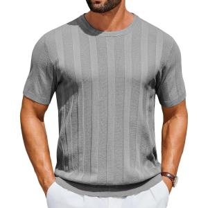 image:imageCOOFANDY Mens TShirts Short Sleeve Knit Shirt Crew Neck Sweater Fashion Casual Textured Pullover TeesGrey