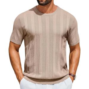 image:imageCOOFANDY Mens TShirts Short Sleeve Knit Shirt Crew Neck Sweater Fashion Casual Textured Pullover TeesKhaki