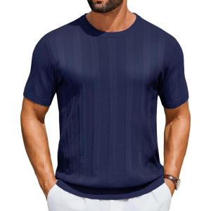 image:imageCOOFANDY Mens TShirts Short Sleeve Knit Shirt Crew Neck Sweater Fashion Casual Textured Pullover TeesNavy Blue