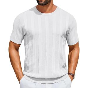 image:imageCOOFANDY Mens TShirts Short Sleeve Knit Shirt Crew Neck Sweater Fashion Casual Textured Pullover TeesWhite
