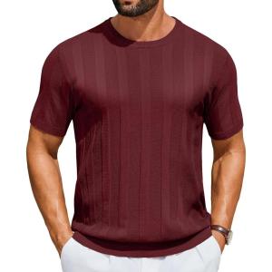 image:imageCOOFANDY Mens TShirts Short Sleeve Knit Shirt Crew Neck Sweater Fashion Casual Textured Pullover TeesWine Red