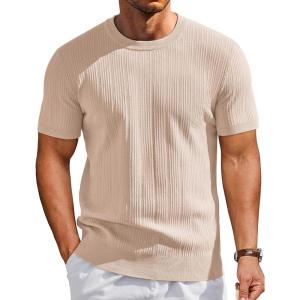 image:imageCOOFANDY Mens TShirts Short Sleeve Knit Shirts Casual Crewneck Ribbed Dress Tee ShirtBeige