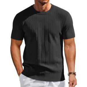 image:imageCOOFANDY Mens TShirts Short Sleeve Knit Shirts Casual Crewneck Ribbed Dress Tee ShirtBlack