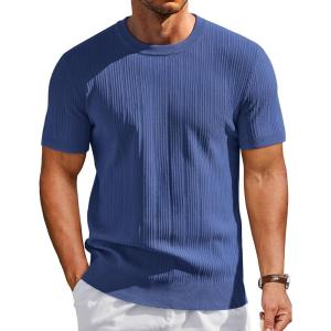 image:imageCOOFANDY Mens TShirts Short Sleeve Knit Shirts Casual Crewneck Ribbed Dress Tee ShirtBlue