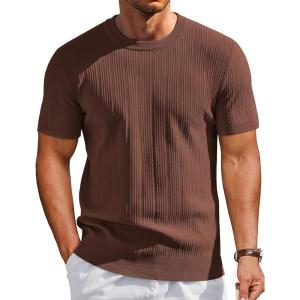 image:imageCOOFANDY Mens TShirts Short Sleeve Knit Shirts Casual Crewneck Ribbed Dress Tee ShirtBrown