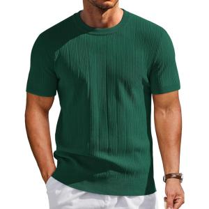 image:imageCOOFANDY Mens TShirts Short Sleeve Knit Shirts Casual Crewneck Ribbed Dress Tee ShirtDark Green
