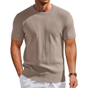 image:imageCOOFANDY Mens TShirts Short Sleeve Knit Shirts Casual Crewneck Ribbed Dress Tee ShirtKhaki