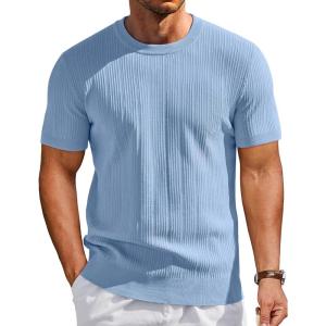 image:imageCOOFANDY Mens TShirts Short Sleeve Knit Shirts Casual Crewneck Ribbed Dress Tee ShirtLight Blue
