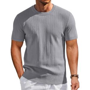 image:imageCOOFANDY Mens TShirts Short Sleeve Knit Shirts Casual Crewneck Ribbed Dress Tee ShirtLight Grey