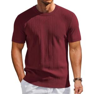 image:imageCOOFANDY Mens TShirts Short Sleeve Knit Shirts Casual Crewneck Ribbed Dress Tee ShirtWine Red