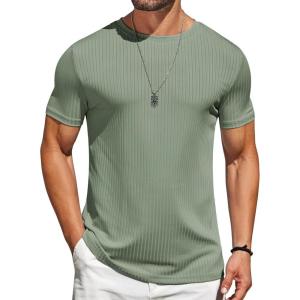 image:imageCOOFANDY Mens TShirts Short Sleeve Plain Tshirts Casual Crew Neck Basic T Shirt Soft Cooling Fitted Stretch Tee ShirtsLight Green