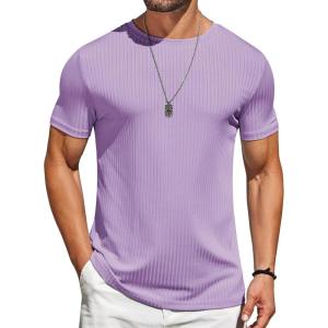 image:imageCOOFANDY Mens TShirts Short Sleeve Plain Tshirts Casual Crew Neck Basic T Shirt Soft Cooling Fitted Stretch Tee ShirtsLight Purple