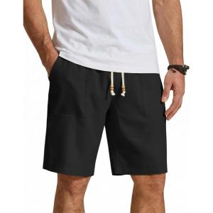 image:imageCOOFANDY Mens UltraLight 9 Summer Shorts Casual Drawstring Linen Shorts with PocketsBlack