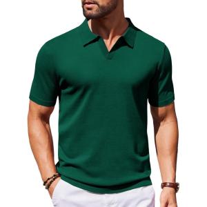 image:imageCOOFANDY Mens V Neck Short Sleeve Stretch Knit Polo ShirtGreen