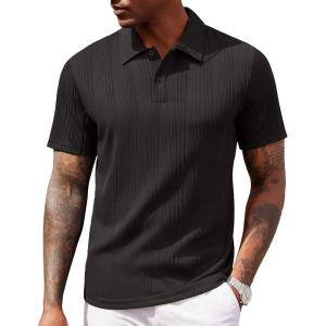 image:imageCOOFANDY Polo Shirts for Men Short Sleeve Shirts Casual Stylish Collared Summer Textured Knit Shirts01 Black