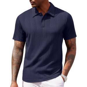 image:imageCOOFANDY Polo Shirts for Men Short Sleeve Shirts Casual Stylish Collared Summer Textured Knit Shirts01 Navy Blue
