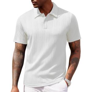 image:imageCOOFANDY Polo Shirts for Men Short Sleeve Shirts Casual Stylish Collared Summer Textured Knit Shirts02 White