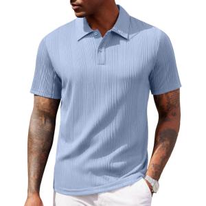 image:imageCOOFANDY Polo Shirts for Men Short Sleeve Shirts Casual Stylish Collared Summer Textured Knit ShirtsClear Blue
