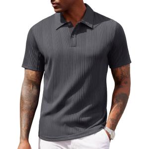 image:imageCOOFANDY Polo Shirts for Men Short Sleeve Shirts Casual Stylish Collared Summer Textured Knit ShirtsDark Grey