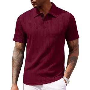 image:imageCOOFANDY Polo Shirts for Men Short Sleeve Shirts Casual Stylish Collared Summer Textured Knit ShirtsDark Red