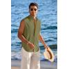 image:imageCOOFANDY Mens Sleeveless Button Up Shirts Summer Beach Tank Tops Collarless Casual Cruise Dress ShirtArmy Green