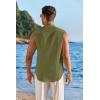image:imageCOOFANDY Mens Sleeveless Button Up Shirts Summer Beach Tank Tops Collarless Casual Cruise Dress ShirtArmy Green