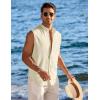 image:imageCOOFANDY Mens Sleeveless Button Up Shirts Summer Beach Tank Tops Collarless Casual Cruise Dress ShirtBeige