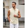 image:imageCOOFANDY Mens Sleeveless Button Up Shirts Summer Beach Tank Tops Collarless Casual Cruise Dress ShirtBeige