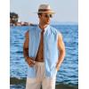 image:imageCOOFANDY Mens Sleeveless Button Up Shirts Summer Beach Tank Tops Collarless Casual Cruise Dress ShirtLight Blue