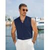 image:imageCOOFANDY Mens Sleeveless Button Up Shirts Summer Beach Tank Tops Collarless Casual Cruise Dress ShirtNavy Blue