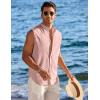 image:imageCOOFANDY Mens Sleeveless Button Up Shirts Summer Beach Tank Tops Collarless Casual Cruise Dress ShirtPink