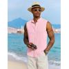 image:imageCOOFANDY Mens Sleeveless Summer Shirts Beach Tank Tops Button Up Textured Tank Shirt for VacationPink